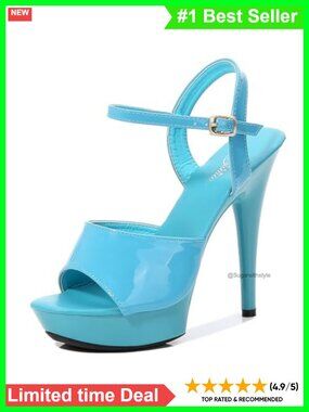 Women's Patent Platform Ultra High Heels Ankle Strap Peep Toe Slingback Pumps